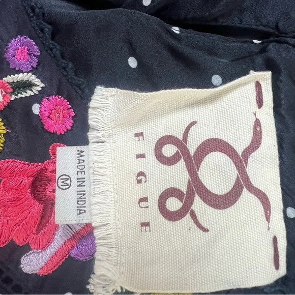 Figue Silk Floral Embroidered Mini Dress Black Polka Dot Size M - Picture 5 of 6